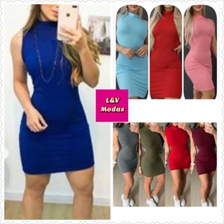 Kit c/3 Vestidos Gola Alta Canelado