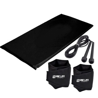 Kit Treino em Casa: Colchonete + Caneleira Peso 3 Kg + Corda