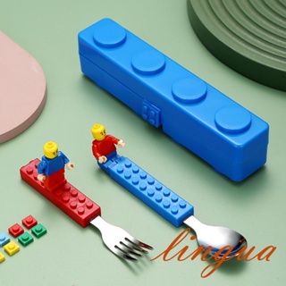 Lua-Toddler Spoon Fork Set , Blocos De Construção Flatware Utensílios De Cozinha Portáteis Suprimentos Para Festas