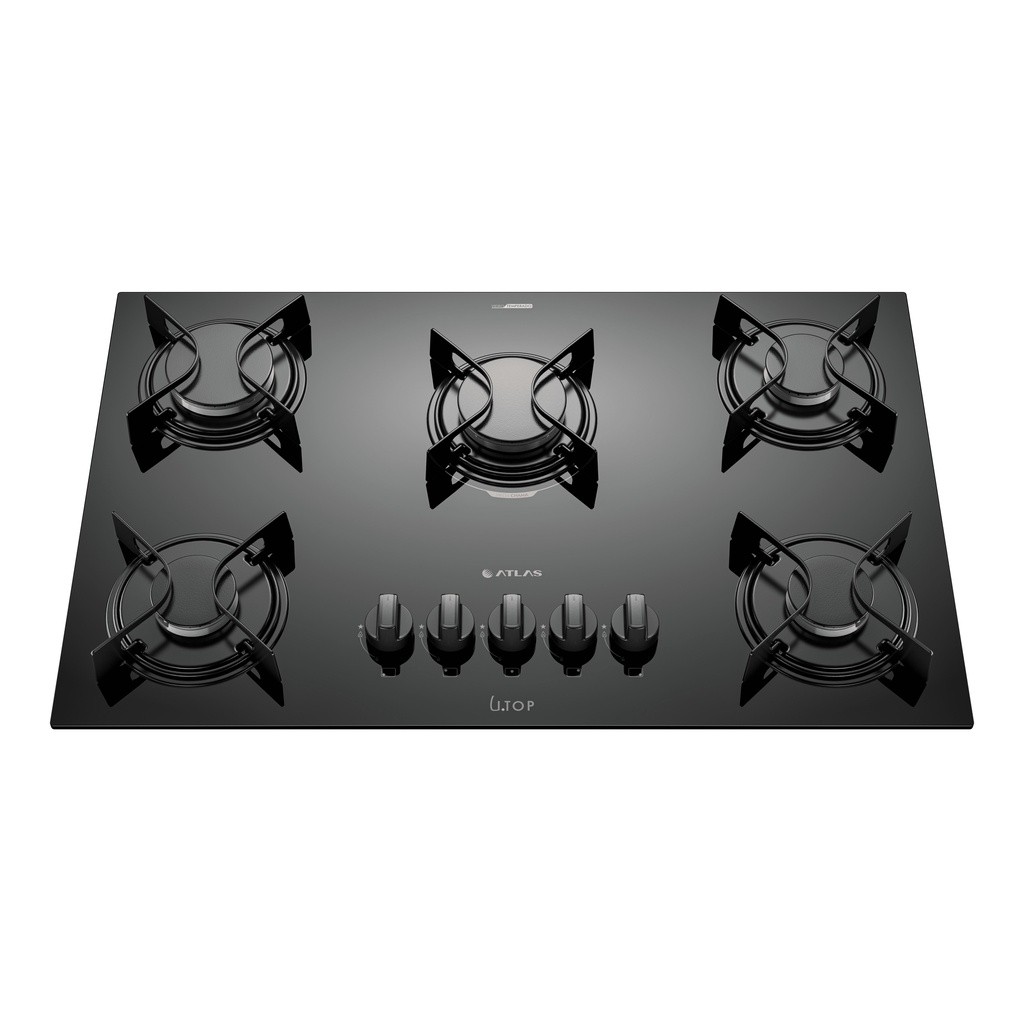 Cooktop 5 Bocas Preto com Mesa de Vidro Atlas U Top Bivolt