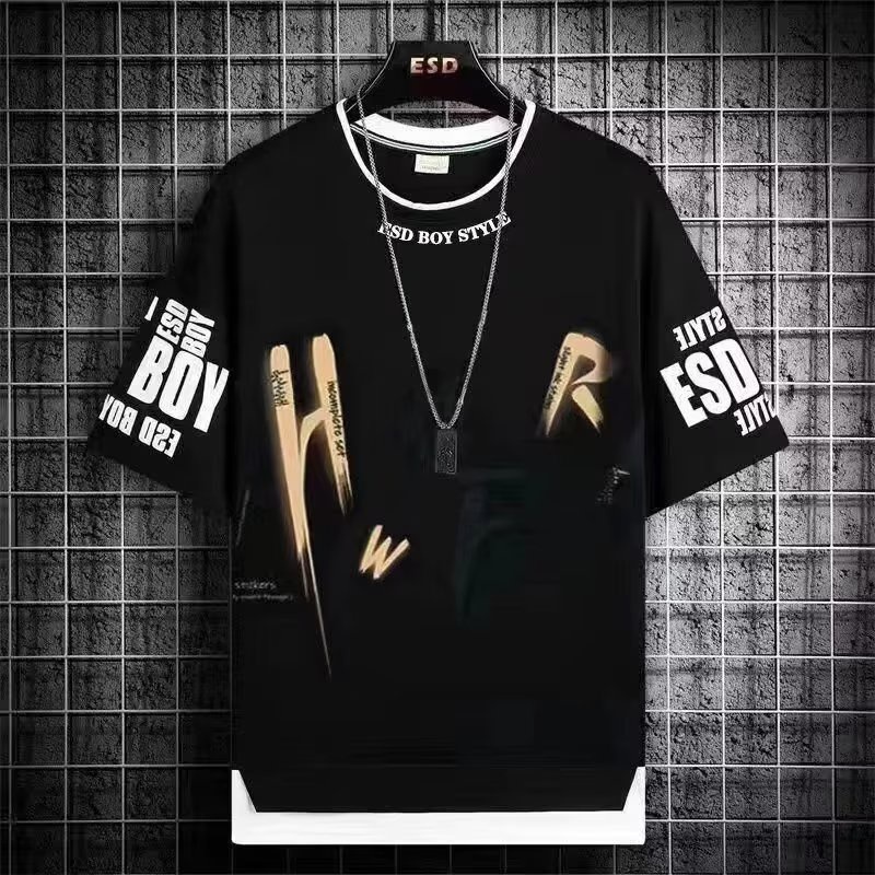 Camiseta Estilo hip-hop Homem Estampando Letra Moda Solta Encaixando top De Manga Curta Redonda Gráfica Masculina Tendência casual De Tamanho Exagerado