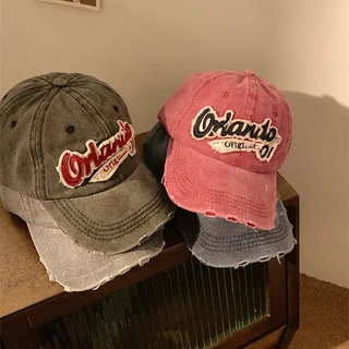 Boné de beisebol retrô americano desgastado, chapéu jeans rasgado, masculino, feminino, versão coreana, boné de pico, ao