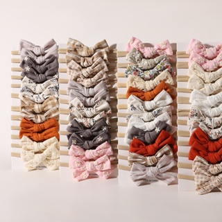 12 Pcs/Set Solid Floral Bows Baby Headband Para Meninas Checker Impressão Faixas De Cabelo Elásticas De Algodão Crianças Acessórios