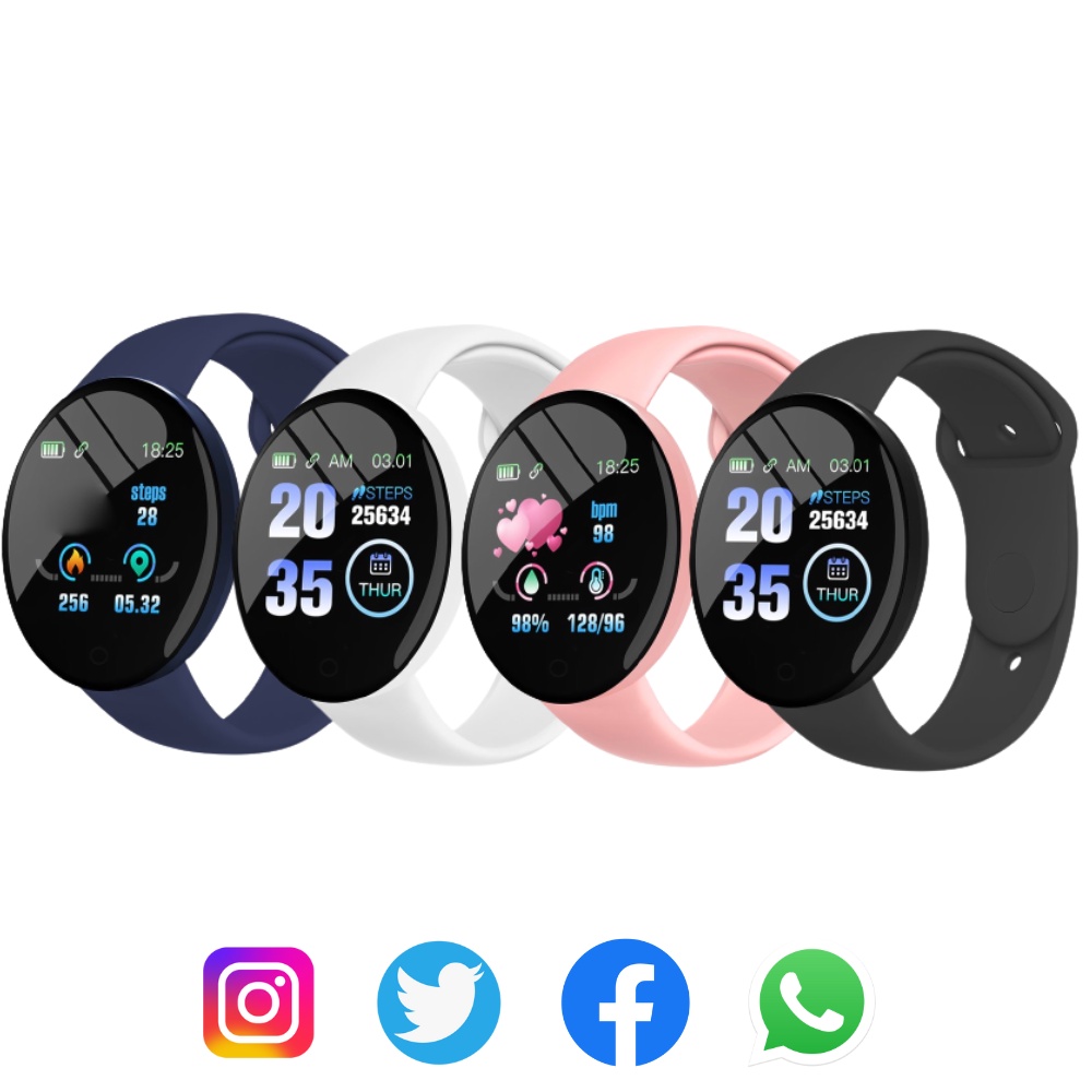 Relógio Smartwatch Redondo D18 Whats E Face - Android / Ios