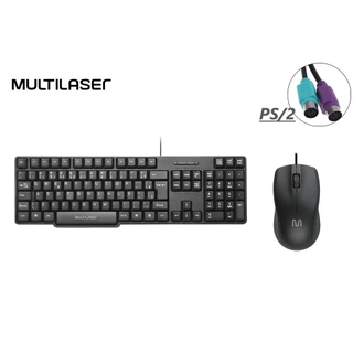 Kit Teclado e Mouse Com Fio PS/2 Conector Antigo ps2 Cabo 130cm Preto - Multilaser