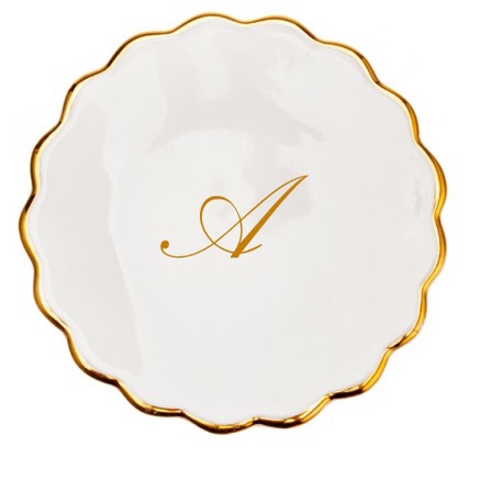 Joia do dia 11cm Porcelana Pratinho Pires Bandejinha Personalizada a Ouro 12K com sua Inicial