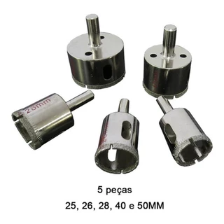 Kit 5 Serra Copo Diamantada 25/26/28/40/50 Mm Vidro Marmore