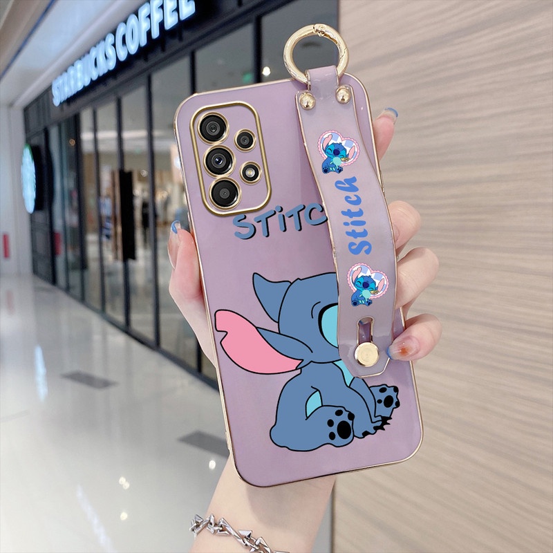 Para Samsung S21 S20 Plus S21 Ultra S21 S20 FE S20 Plus S22 Ultra (com pulseira) Capa de lente completa macia Chapeamento de desenhos animados TPU Cute Stitch Pattern Phone Casing