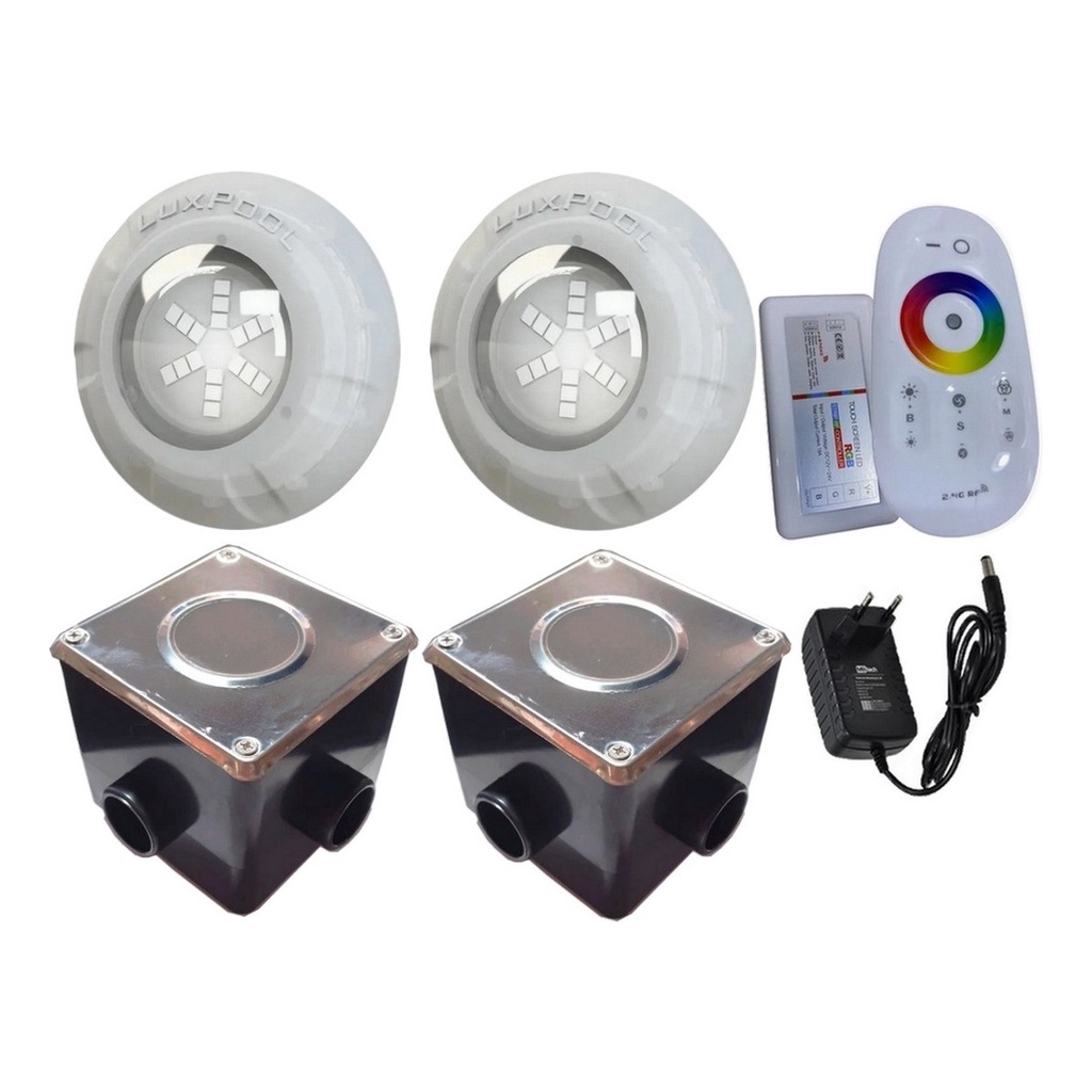 Kit 2 Hiper Led 9w Luxpool+ Cx Passagem Inox+ Central+ Fonte | Shopee ...