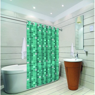 Cortina de Box Banheiro Pastilha Verde Impermeável c/ ilhos Estampada