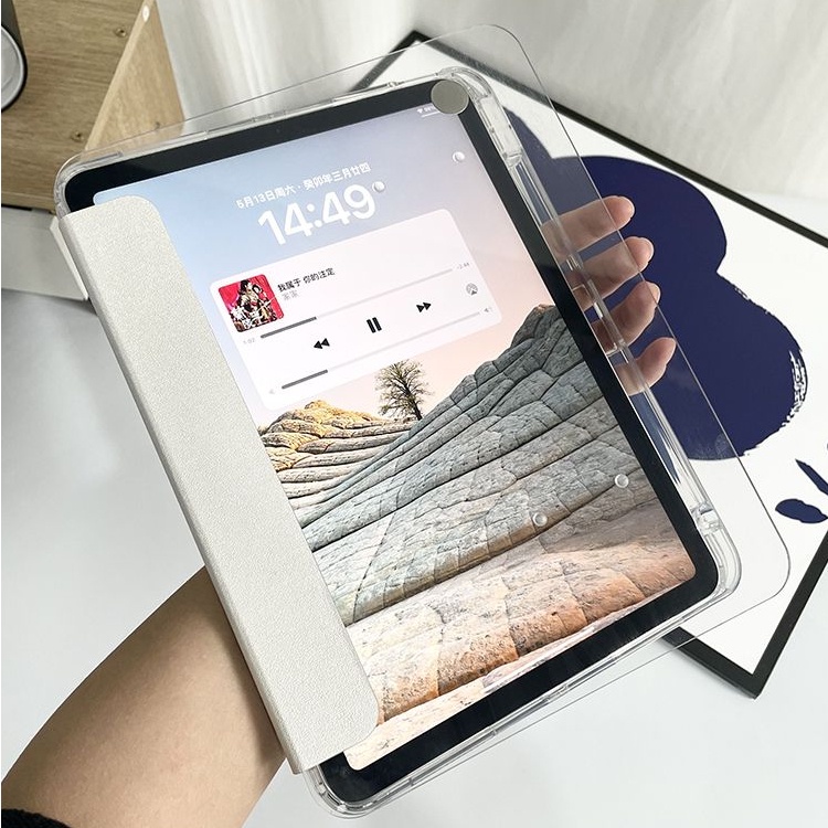 4UBonLife Cover Per iPad 9a/8a/7a Generazione 10,2 Pollici 2021/2020/2019 con Portapenna, Custodia Protettiva Sottile con Retro Rigido Traslucido Guscio Case per iPad 7/8/9, Rosa