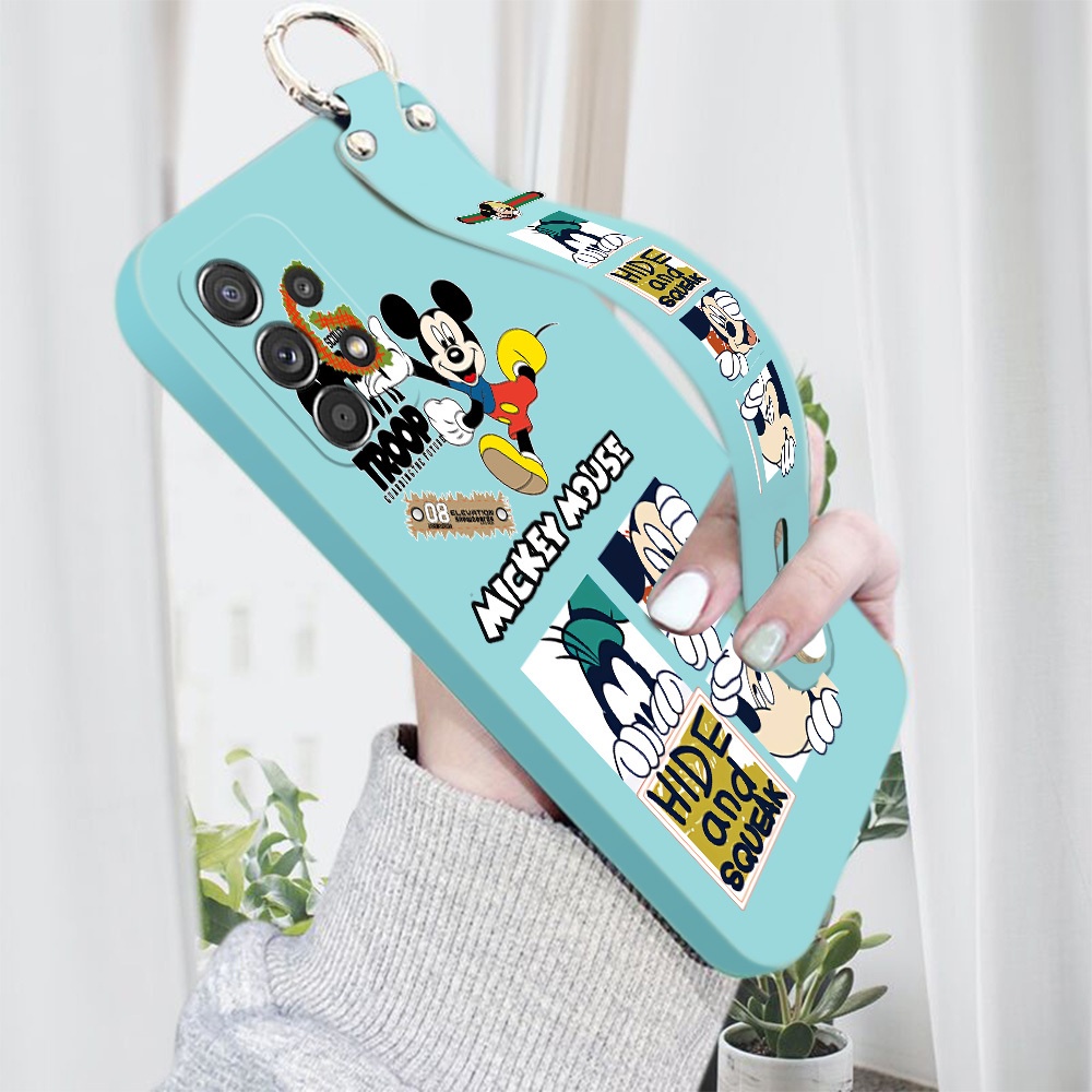 (Com Pulseira) Capa De Para Samsung Galaxy A72 A52 A52S 5G A42 A32 4G/5G Cartoon Mickey Minnie Mouse Case De Proteção À Prova De Capinha Em Silicone Líquido Quadrado Macio