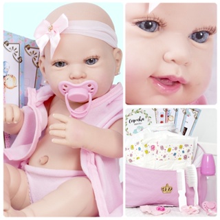 Bebe Reborn Menina Criança Roupa Salmão com Chupeta + Itens na Americanas  Empresas