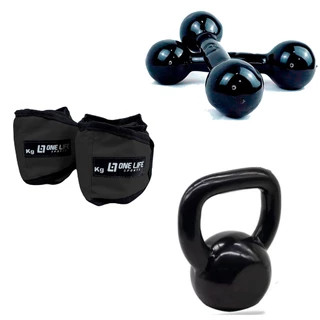 Kit Aeróbico Em Casa - Par Caneleira 3Kg + Par Halter 3 Kg + Kettlebell emborrachado 4 kg Cross fit Funcuinal Academia