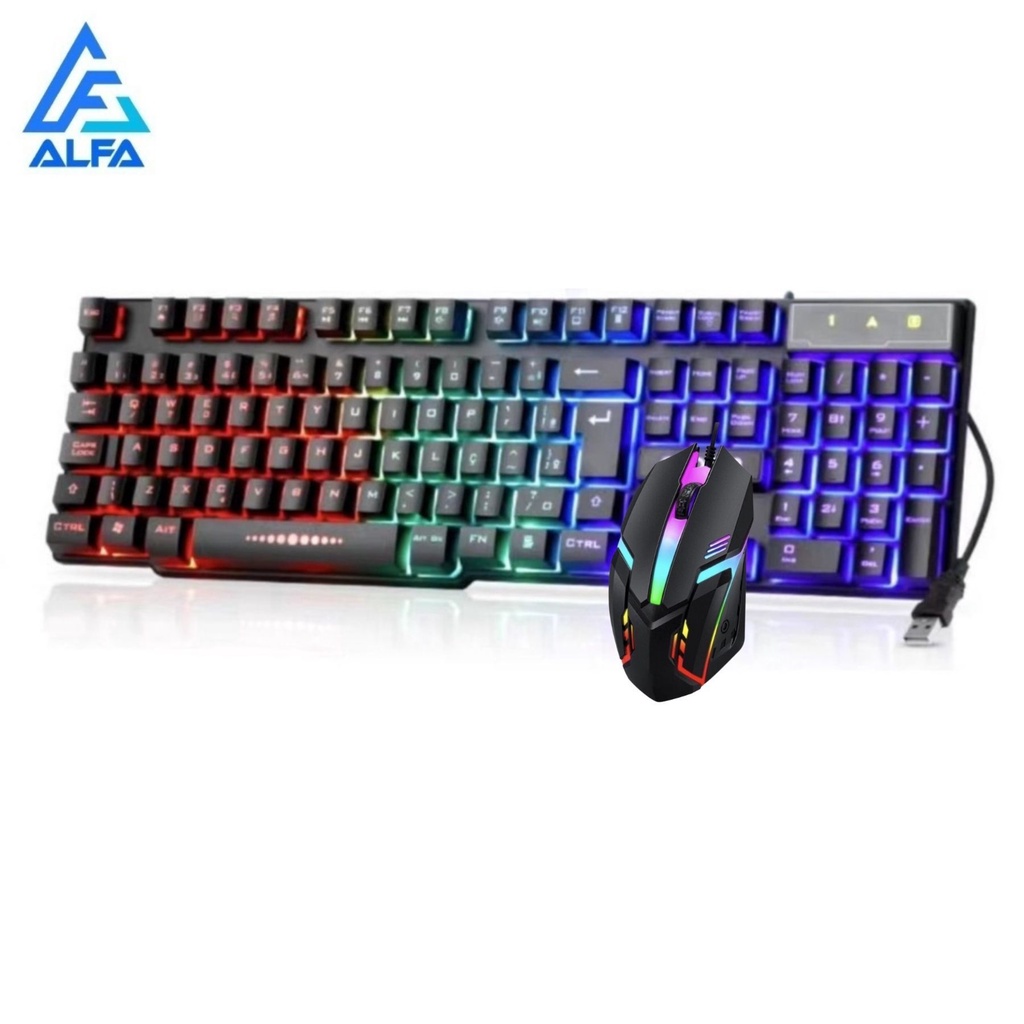 Kit Teclado Semi Mecânico + Mouse Gamer 3200dpi Rgb Led M300