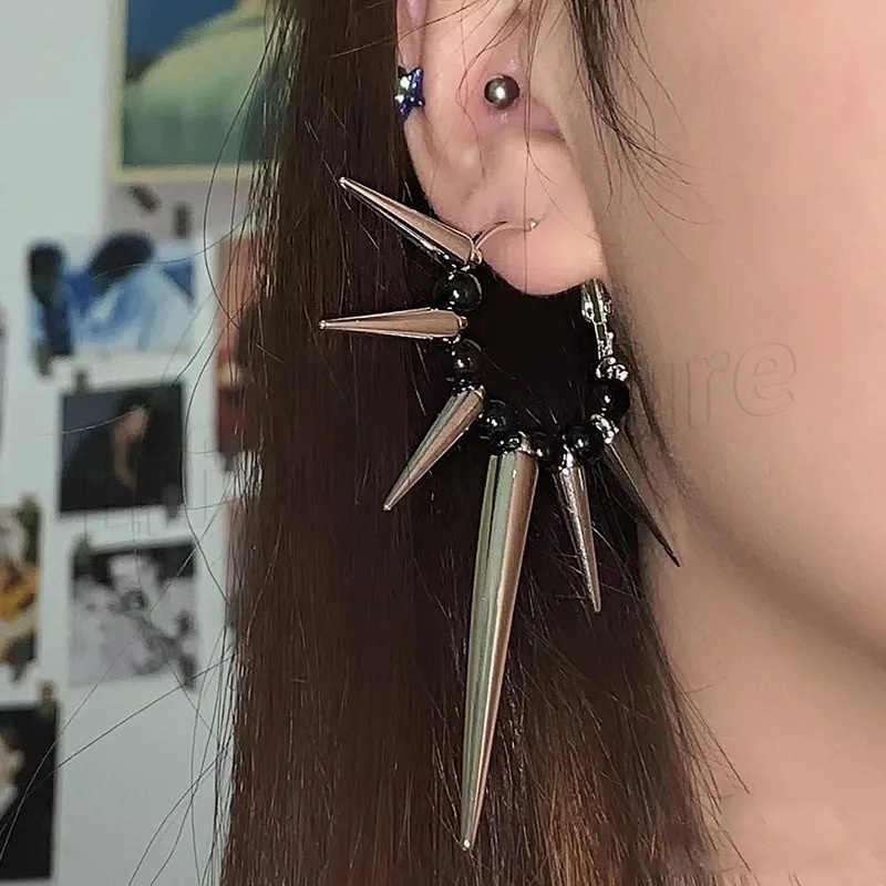 Y2K Brincos De Contas Hoops/Orelha De Hip Hop Rock Stud/Acessórios De Moda/Jóias Sweet Cool Decor Vintage Long Spike Hanging