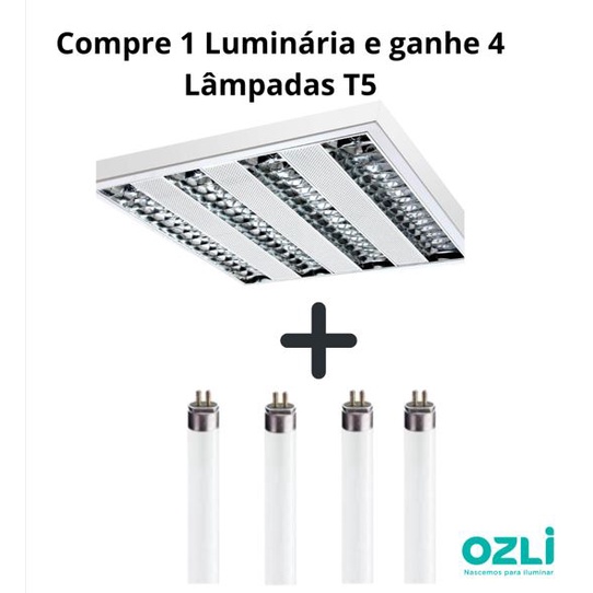 Luminária Comercial Sobrepor + 4 Lâmpadas T5