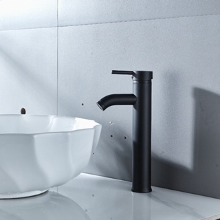 Torneira Para Banheiro Alto Inox Lavatório Cuba Mesa Misturador Água Quente E Fria Cor Preto