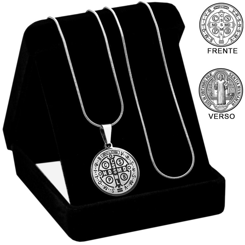 Corrente Colar Aço Inox Fino J-1274 Pingente Cruz São Bento - Não Oxida OGrife