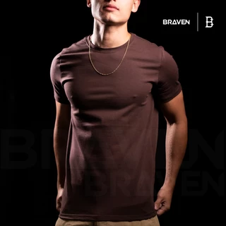 Camiseta Masculina Básica Lisa Marrom Algodão Premium com Elastano
