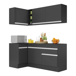 Armário de Cozinha Compacta de Canto com Rodapé Veneza Multimóveis MP2092.898 Preto/Branco