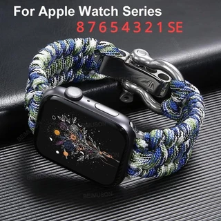 Faixa Trançado Com Paracord-Para Relógio Apple E IWatch Band Collection 42mm 44mm 45mm 49mm , 550 Fivela De Aço Inoxidável , Ajustável , Homens Mulheres (Preto)