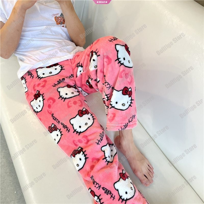 Sanrio Anime Olá Kitty Pijama Calças Bonito Loungewear Roupa de