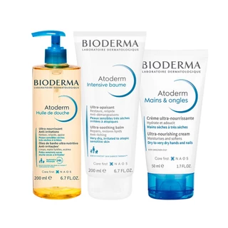 Kit Corporal Bioderma Atoderm - Óleo de Banho e Creme e Creme para Mãos e Unhas em Oferta na Shopee