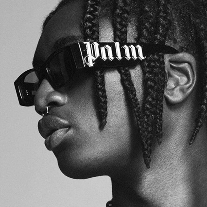 2023 Novo Punk Style PALM Cartas Moda Óculos De Sol Moldura Preta Ins Hip Hop Unisexo Para Mulheres Homens