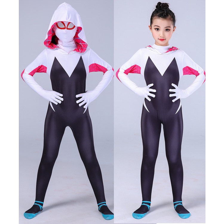 Traje De Aranha Gwen Stacy Kids Cosplay Carnaval Engraçado De Halloween Homem-Para Meninas Jumpsuit
