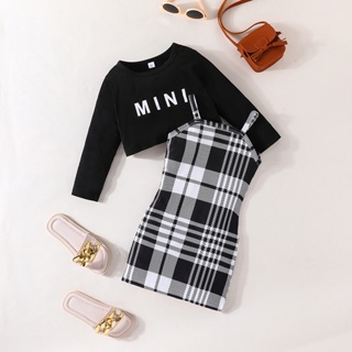 Terno Para Menina 2-7 Anos De Idade Suspensórios De Manga Comprida Saia Princesa Vestidos De Verão Conjunto De Roupas Toddler Fashion Kids Wear Ootd For Baby Girl