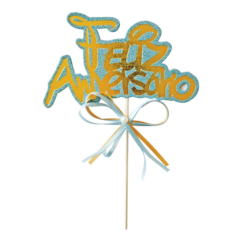 Topo de Bolo Feliz Aniversário Glitter Com 1 Peça Make+