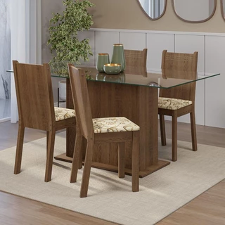 Conjunto Sala de Jantar Mesa Tampo de Vidro 4 Cadeiras Rustic/Lírio Bege Espanha Madesa em Oferta na Shopee