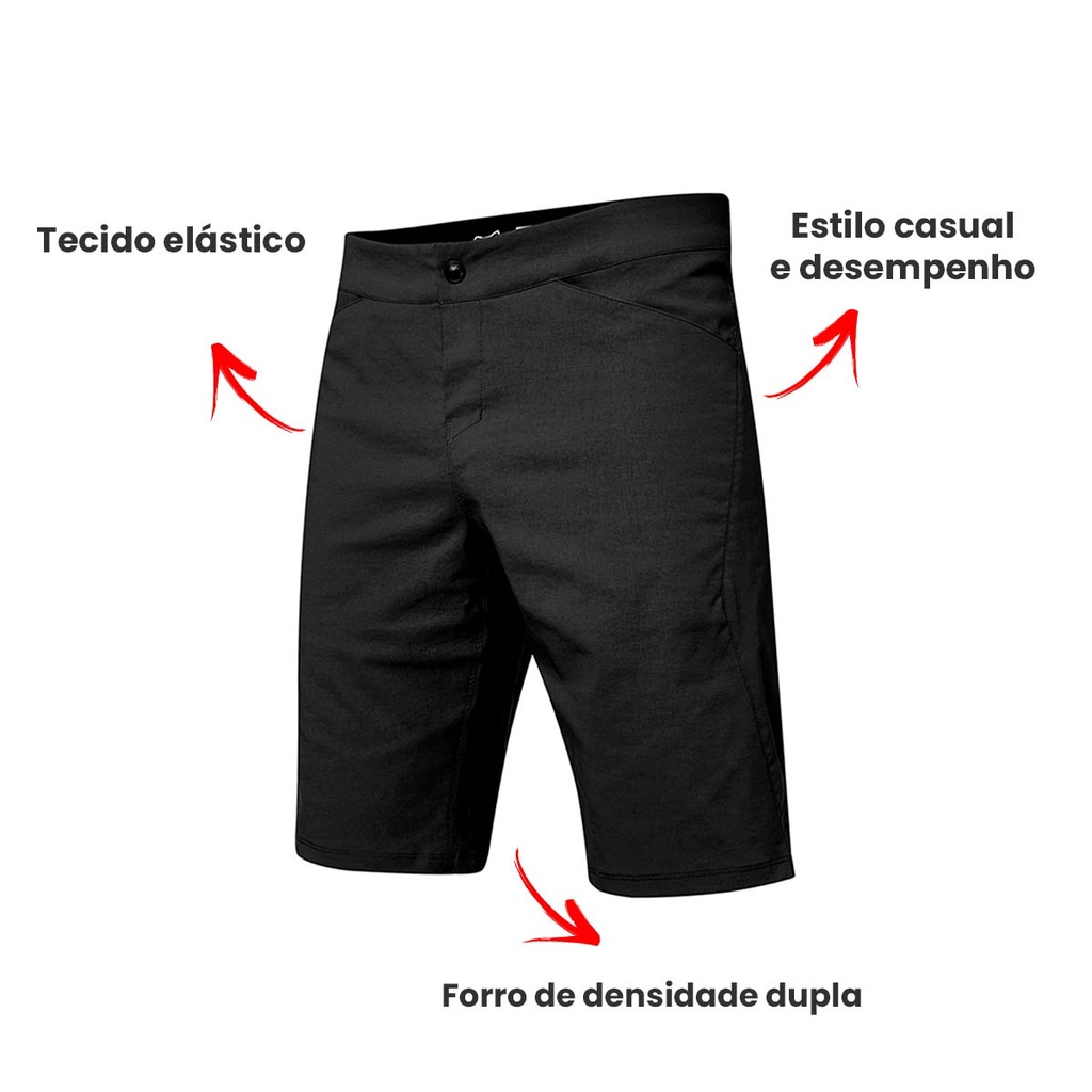 Bermuda Fox Ranger Lite Preta com Forro Destacavel Bike
