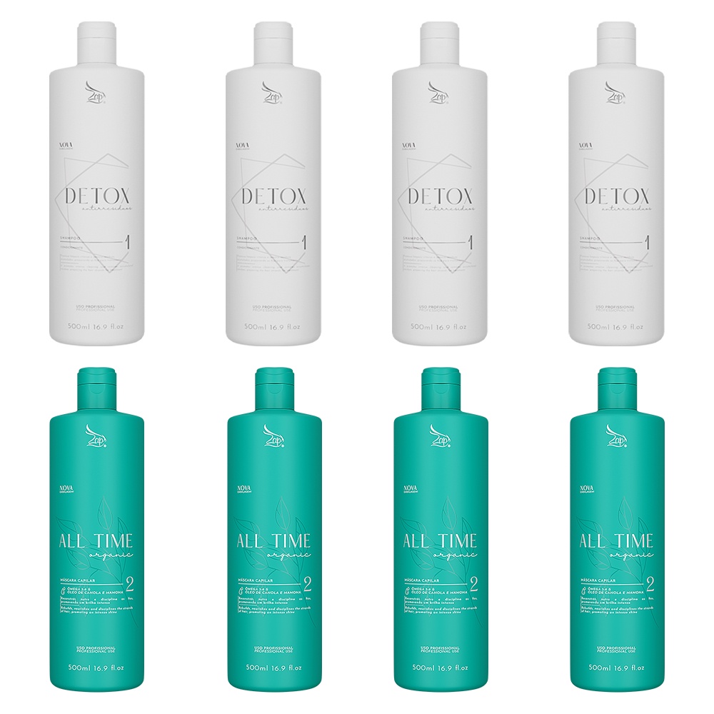 Zap All Time Organic Combo 4 Escovas Progressivas e 4 Shampoos 1 Litro ...