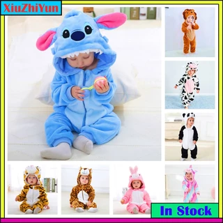 Kigurumi Bebê Bonitinho Recém-Nascido Romper One Piece Stitch Lion Cow Rabbit Cartoon Roupa De Inverno Garotos Flanela Fato De Salto Macio