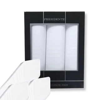 Kit c/ 3 Lenço Masculino Branco 100% Algodão Presidente