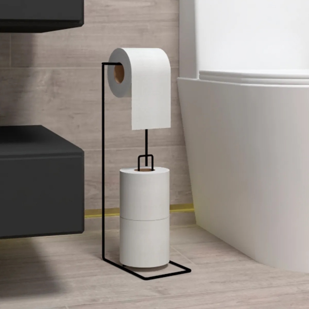 Porta Papel Higiênico Suporte Chão Banheiro Aramado Preto Epóxi Organização