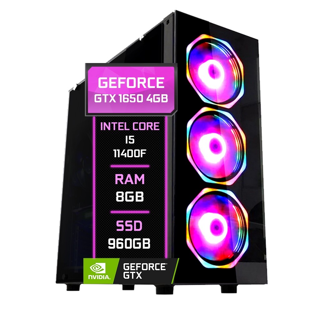 PC Gamer Fácil Intel Core i5 11400F (11ª geração) 8GB GTX 1650 4GB SSD 960GB - Fonte 500W