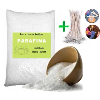 Kit Parafina Lentilhada Pura 1kg + 10 Pavios 10cm