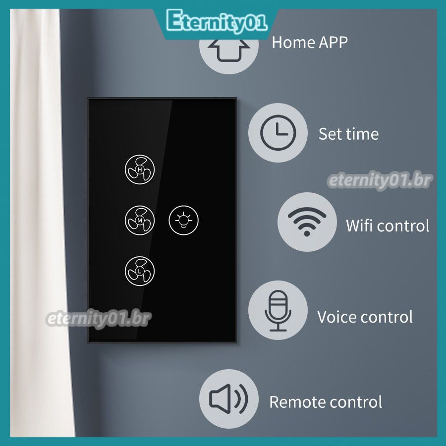 Ventilador de Teto Wifi Interruptor de Teto Inteligente Interruptor de Toque Suporte Alexa Google Smart Life Tuya Contr