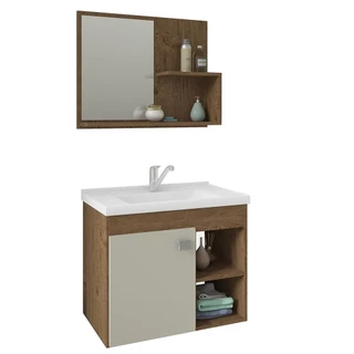 Kit Conjunto Gabinete para Banheiro com 1 Porta Cuba e Espelheira Lotus Mgm