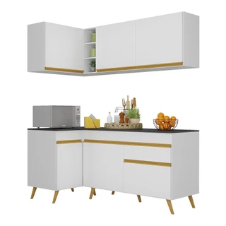 Cozinha Compacta de Canto Veneza GW Multimóveis MP2057 com Armário e Balcão Branca