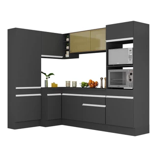 Armário de Cozinha Completa de Canto com Rodapé Veneza Multimóveis MP2085.898 Preto/Branco