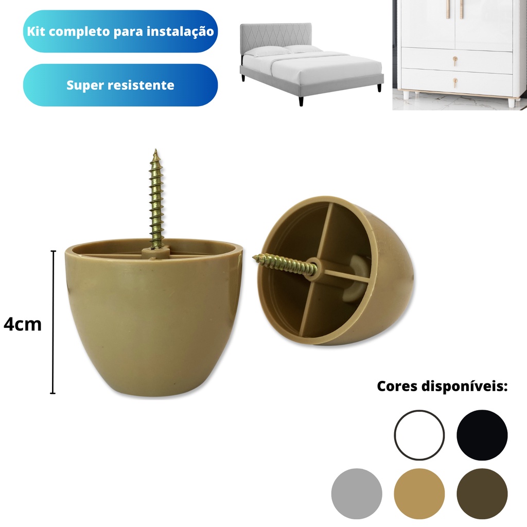 Pezinho Pé de Plástico PVC Para Sofá Rack Caixa de Som Puff Armário MDF