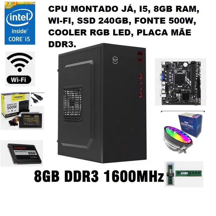 Pc Gamer Barato I5 3° Ssd 240gb Gtx 1050ti 8gb Fonte 500w