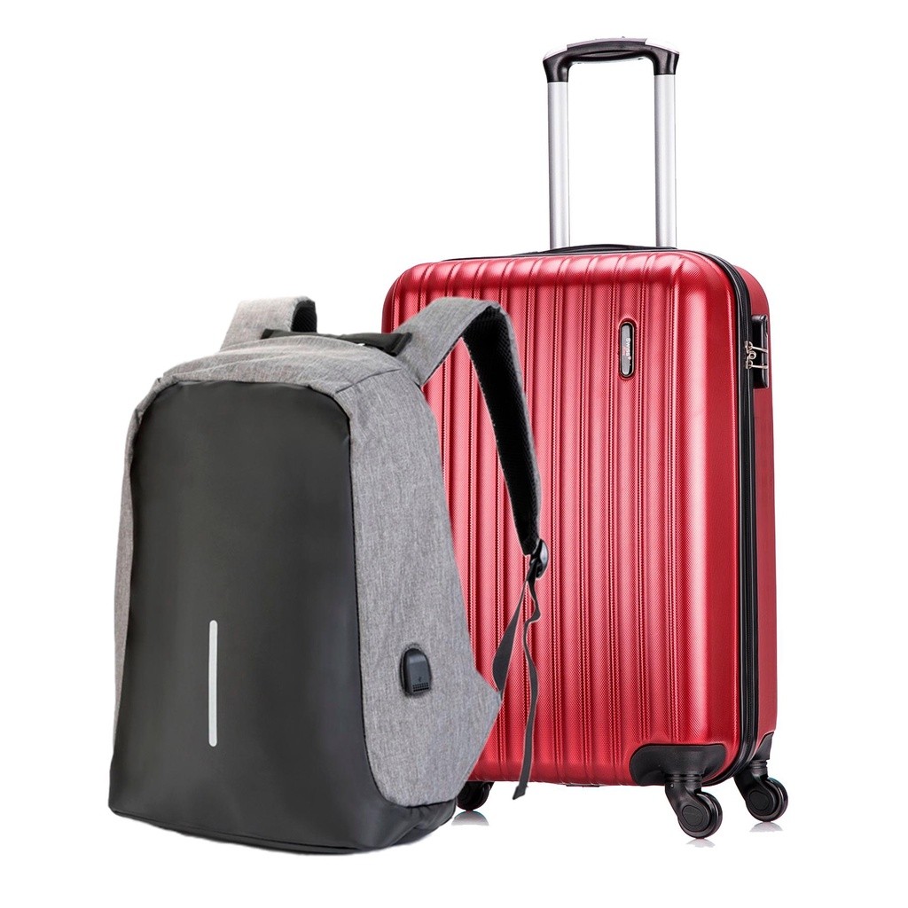 Kit Mala de Viagem de Bordo Londres Vinho + Mochila para Notebook Anti-furto Swiss Move