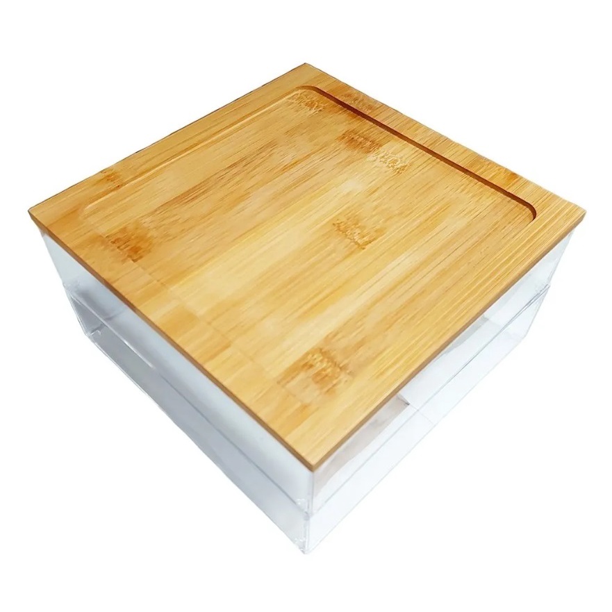 Organizador para Cosméticos com 2 Níveis em Acrilico com Tampa em Bambu 19x19x10cm - Casambiente