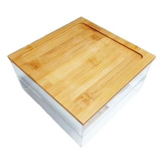 Organizador para Cosméticos com 2 Níveis em Acrilico com Tampa em Bambu 19x19x10cm - Casambiente