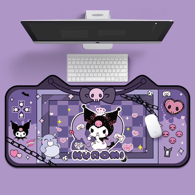 Kuromi Theme Cartoon Mouse Pad Teclado De Escritório Feminino Bonitinho Computador Grande Lock Edge Tapete De Mesa Antiderrapante